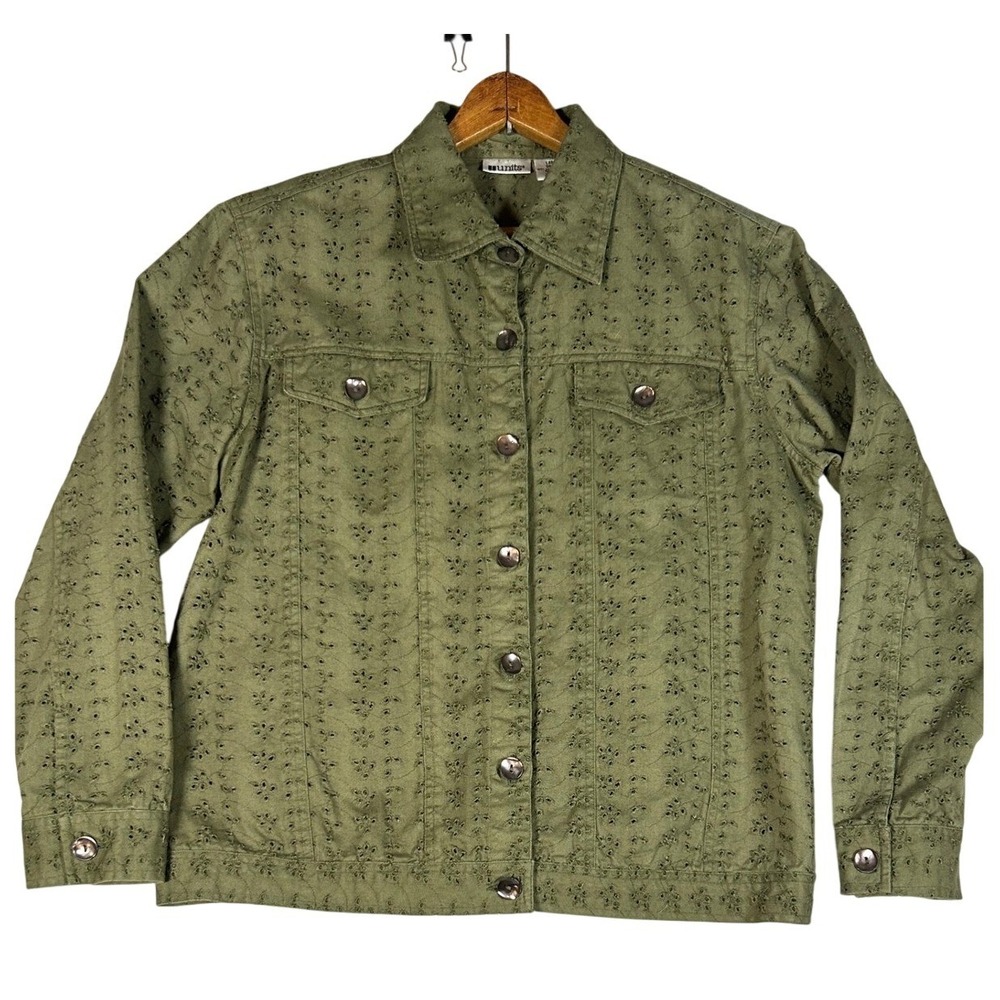 Units Womens Oliveβ Green Embroidered Eyelet Denim Jacket Size Large